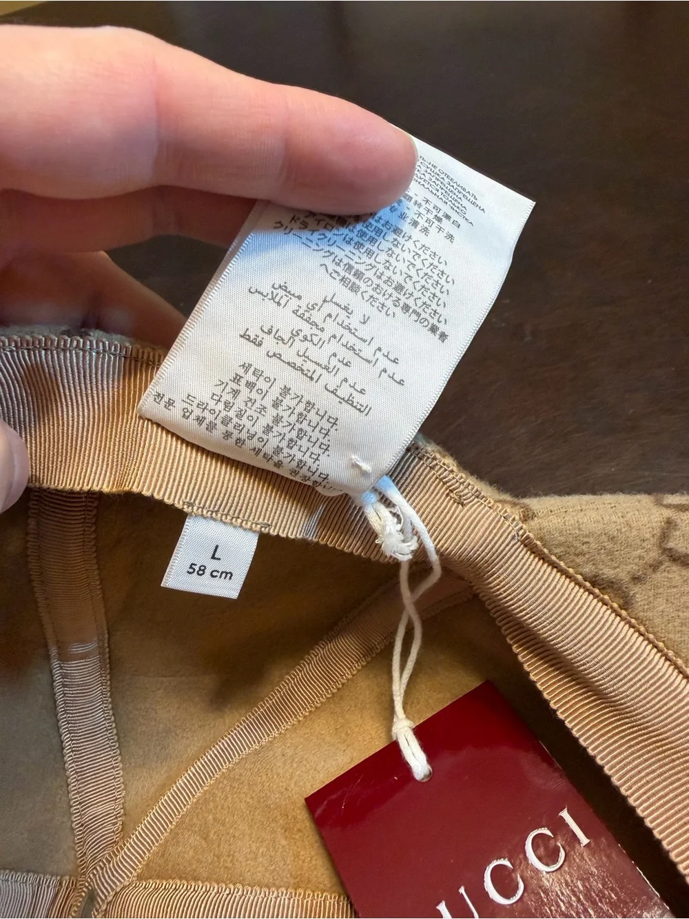New Authentic Gucci GG Supreme Logo Wool Baseball Hat Tan Size L